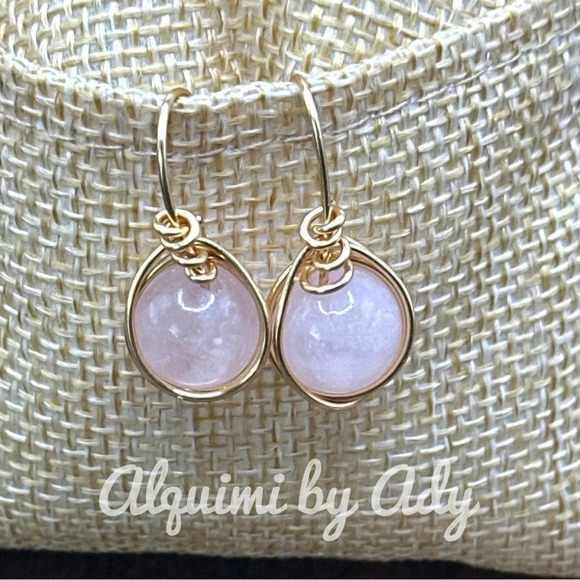 Pink Quartz/Hot pink Agate/Black Rutile needles drops/spheres dangle earrings - Picture 2 of 4